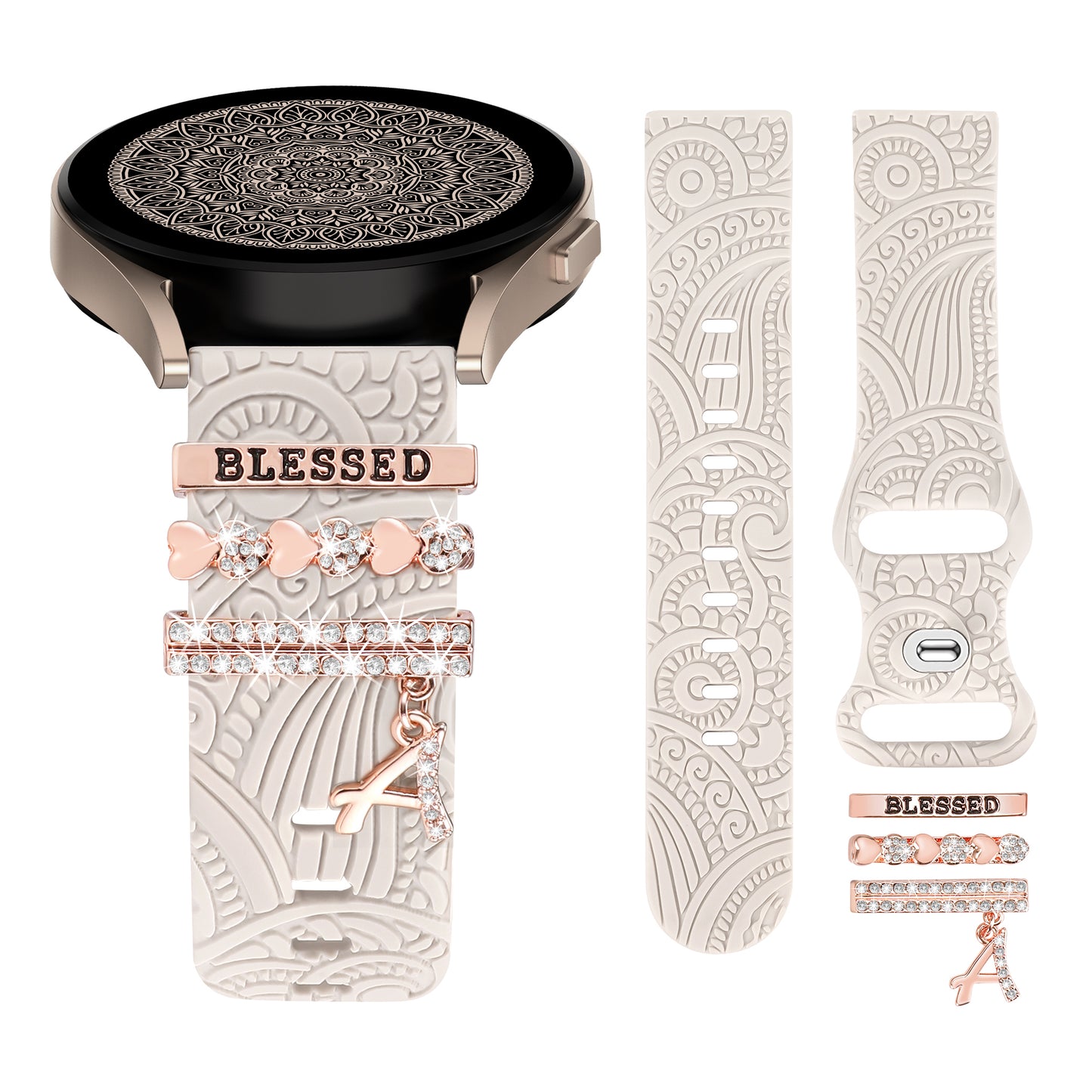 TOYOUTHS Decorative Ring Loop Compatible with Samsung Galaxy Watch 4 & 5 40mm 44mm Band Charms, Glitter Boho Engraved Silicone Straps for Watch 5 Pro/Watch 4 Classic/Watch 3 41mm/Active 2