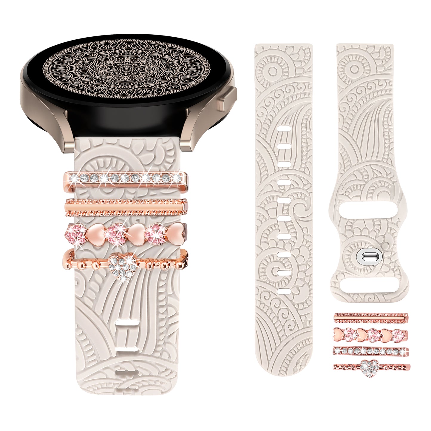 TOYOUTHS Decorative Ring Loop Compatible with Samsung Galaxy Watch 4 & 5 40mm 44mm Band Charms, Glitter Boho Engraved Silicone Straps for Watch 5 Pro/Watch 4 Classic/Watch 3 41mm/Active 2