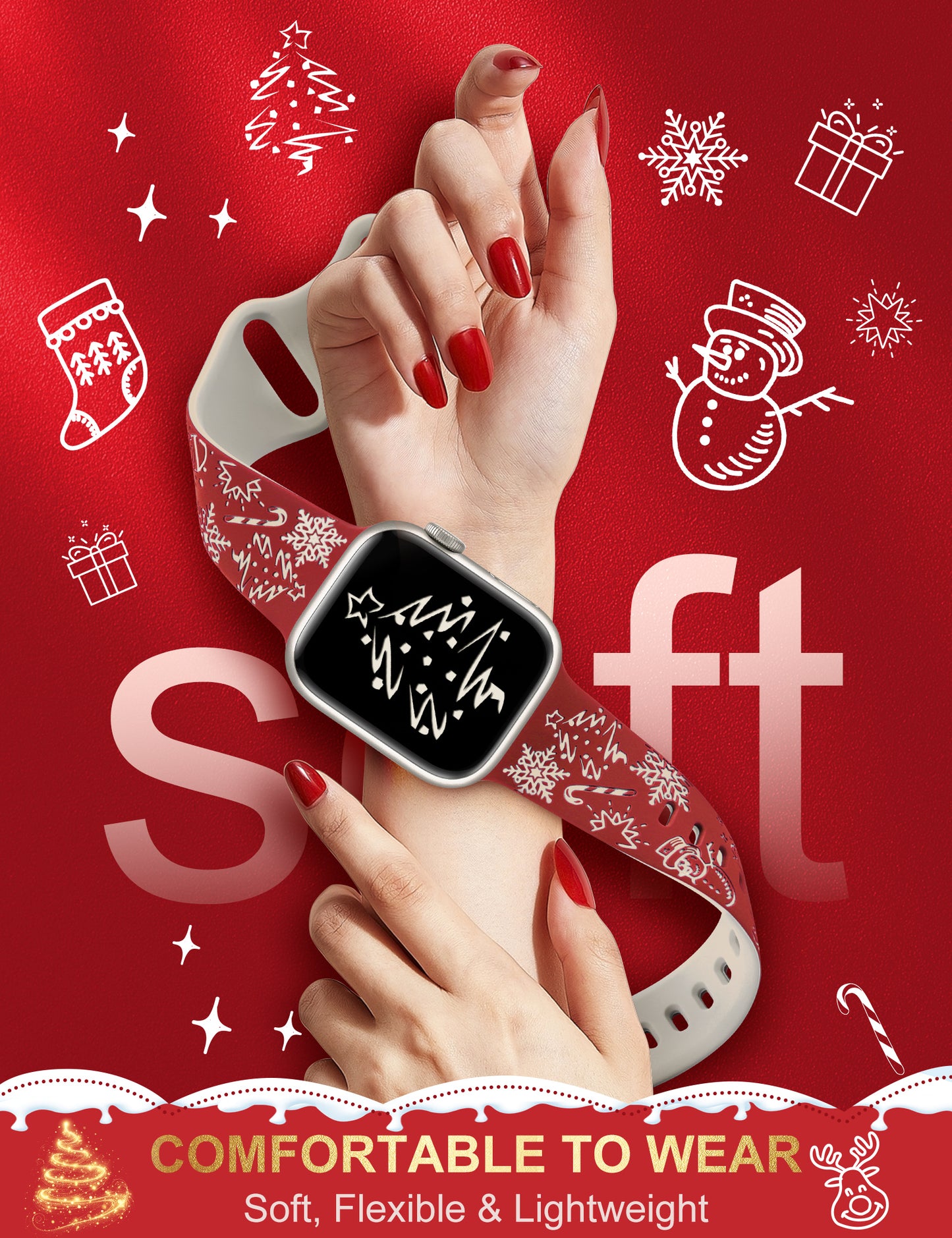 Two-Tone Engraved Christmas Silicone Band for Apple Watch Bands Women Men