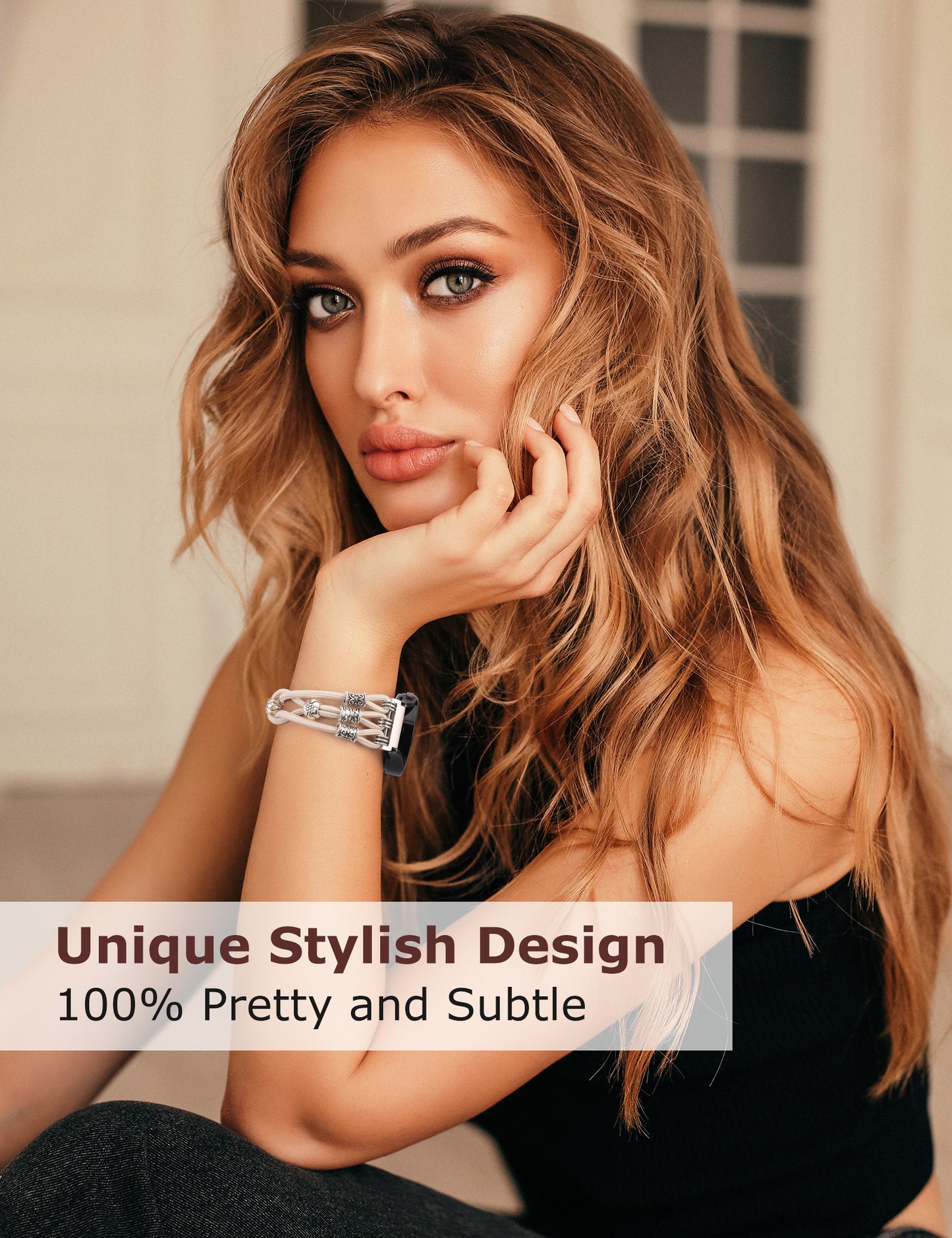 TOYOUTHS Boho Beaded Bracelet Band Compatible with Samsung Galaxy Watch 7 6 5 4 FE 40mm 44mm/Watch 6 Classic/Watch 5 Pro/Watch 4 Classic/Active 2/Watch 3 Women, 20mm Stretchy Solo Loop Dressy Strap