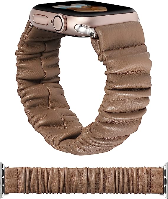 TOYOUTHS Leather Stretchy Band Compatible with Apple Watch Band Scrunchie Women Kids Cute Elastic Bracelet for iwatch Series 8/7(41mm), SE/6/5/4(40mm), 3/2/1(38mm), Black