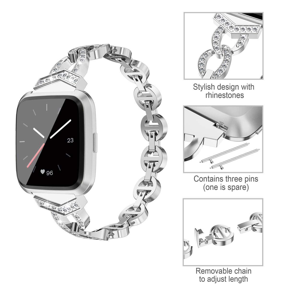 TOYOUTHS Bling Strap Fitbit Versa/Versa 2/Versa Lite Special Edition Bands Women Stainless Steel Metal