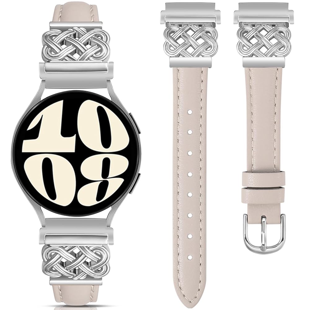 TOYOUTHS Celtic Knot Leather Band Compatible with Samsung Galaxy Watch 7 6 5 4 FE 40mm 44mm/Watch 6 Classic/Watch 5 Pro/Watch 4 Classic/Active 2/Watch 3 41mm Women, 20mm Slim Dressy Leather Strap