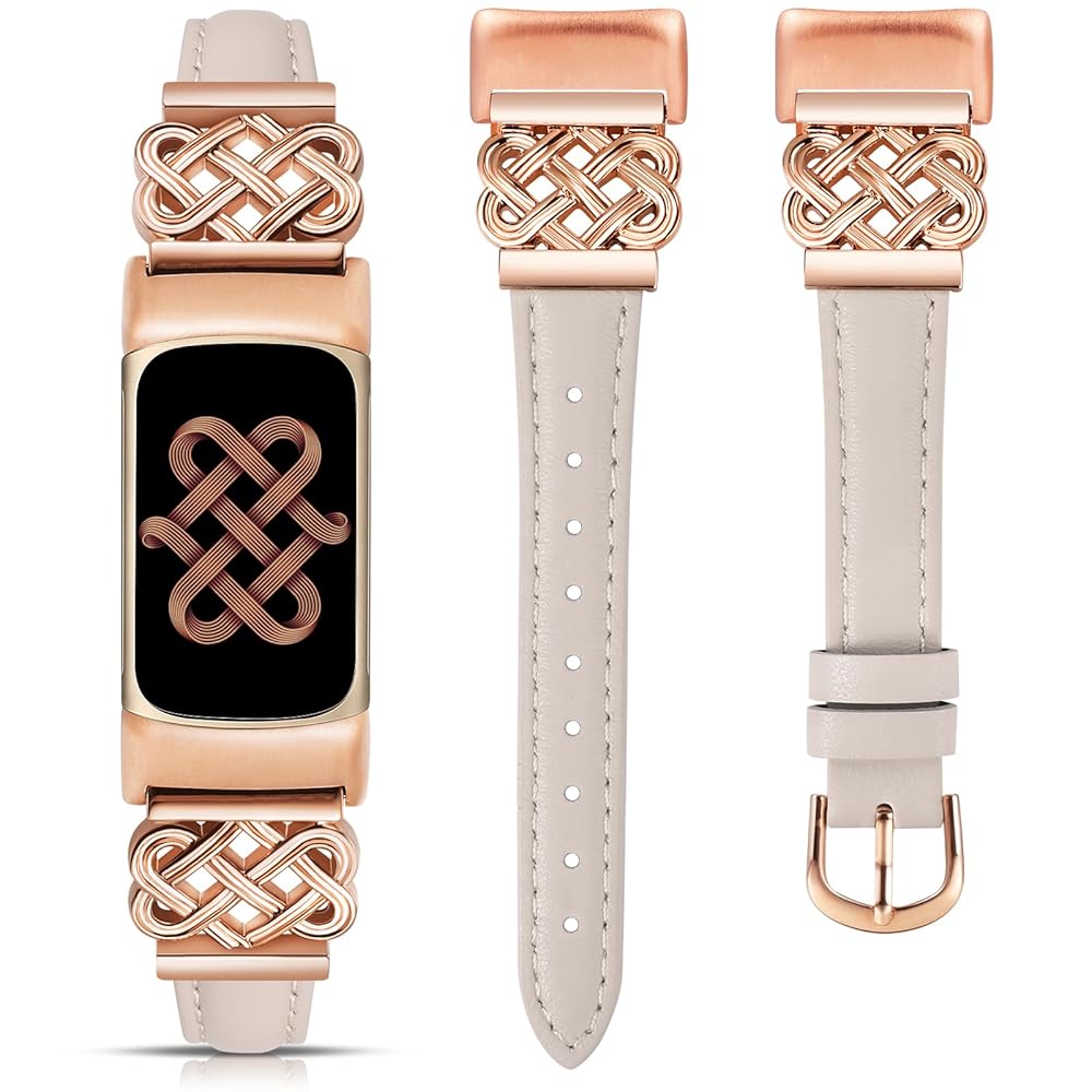 TOYOUTHS Celtic Knot Leather Band Compatible with Fitbit Charge 6/Fitbit Charge 5 Band Women, Slim Dressy Thin Designer Premium Leather Strap with Interlock Buckle for Fitbit Charge 6/5 Smartwatch