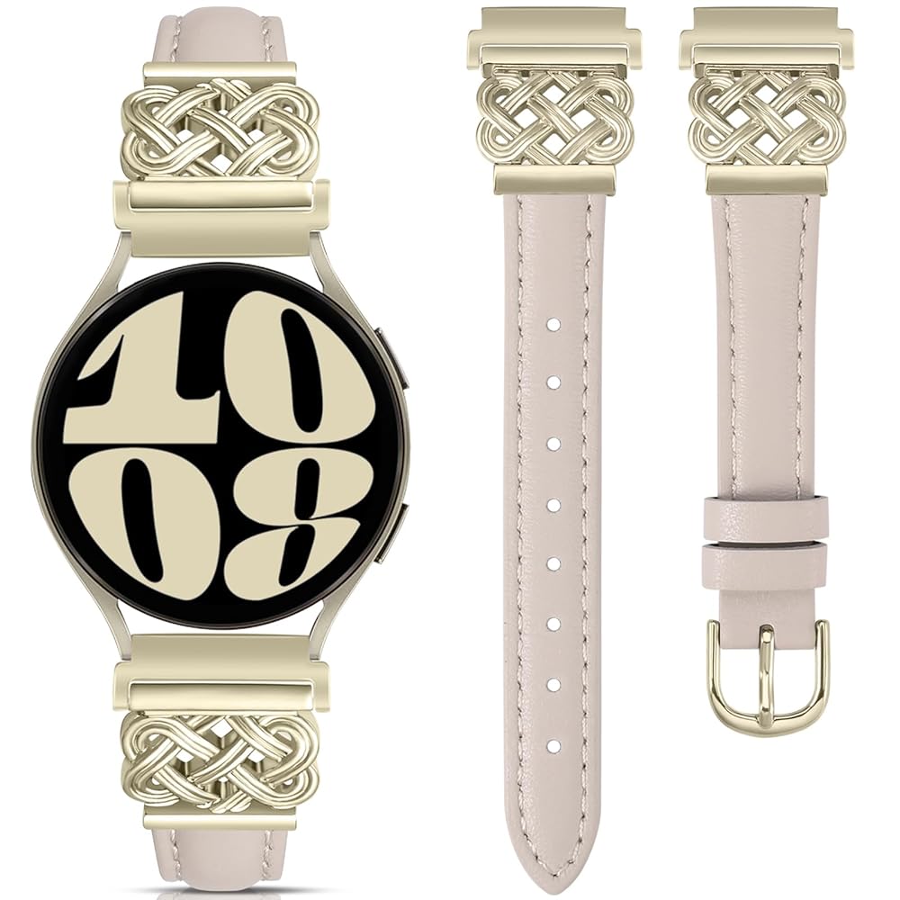 TOYOUTHS Celtic Knot Leather Band Compatible with Samsung Galaxy Watch 7 6 5 4 FE 40mm 44mm/Watch 6 Classic/Watch 5 Pro/Watch 4 Classic/Active 2/Watch 3 41mm Women, 20mm Slim Dressy Leather Strap