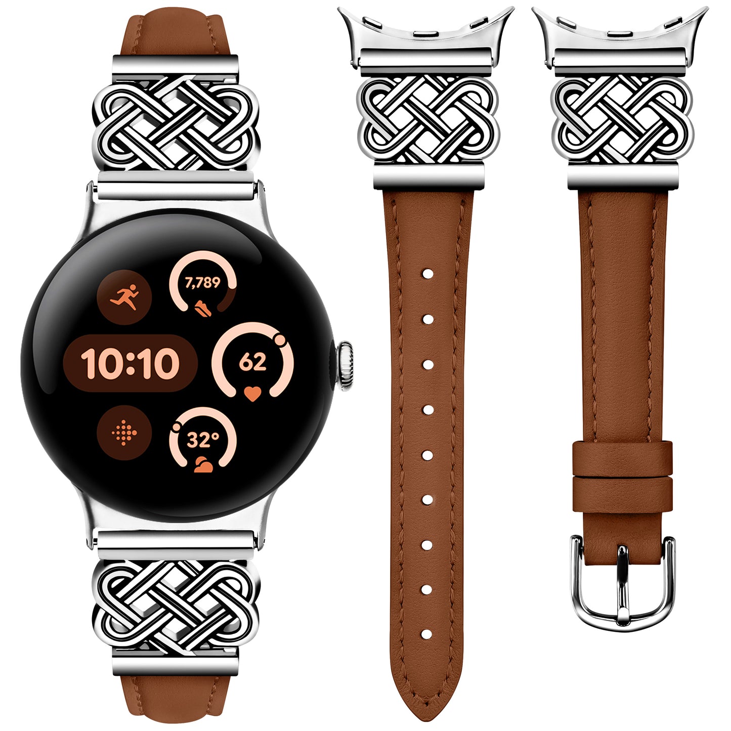 TOYOUTHS Celtic Knot Leather Band Compatible with Google Pixel Watch 3 41mm/Pixel Watch 2/Pixel Watch 1 Band Women, Slim Dressy Thin Fashion Designer Premium Leather Strap for Pixel 3 2 1 Smartwatch