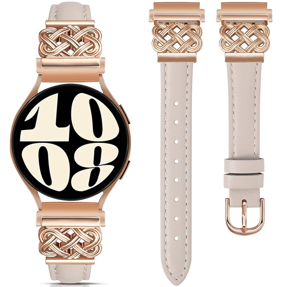 TOYOUTHS Celtic Knot Leather Band Compatible with Samsung Galaxy Watch 7 6 5 4 FE 40mm 44mm/Watch 6 Classic/Watch 5 Pro/Watch 4 Classic/Active 2/Watch 3 41mm Women, 20mm Slim Dressy Leather Strap
