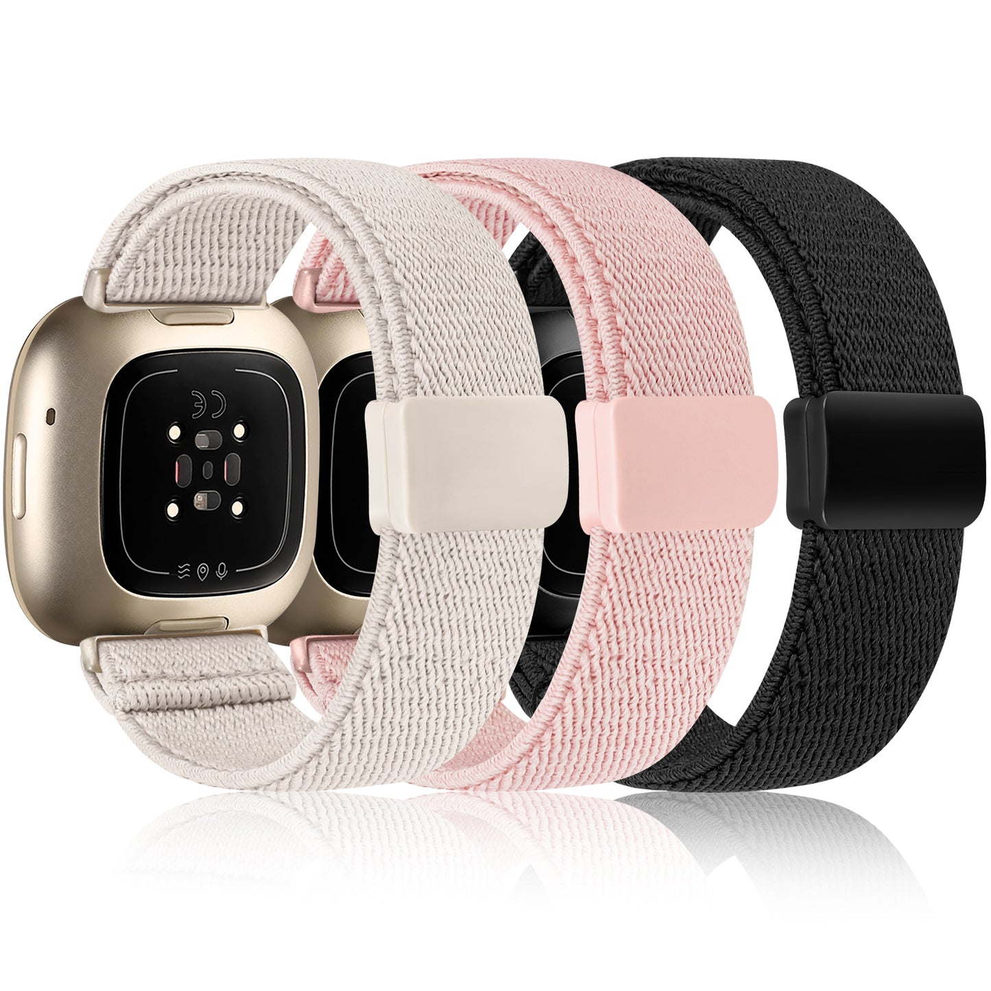 TOYOUTHS 3 Pack Magnetic Stretchy Band Compatible with Fitbit Versa 4/Fitbit Versa 3/Sense 2/Sense, Soft Elastic Bracelet Nylon Braided Sport Loop Strap for Women Men