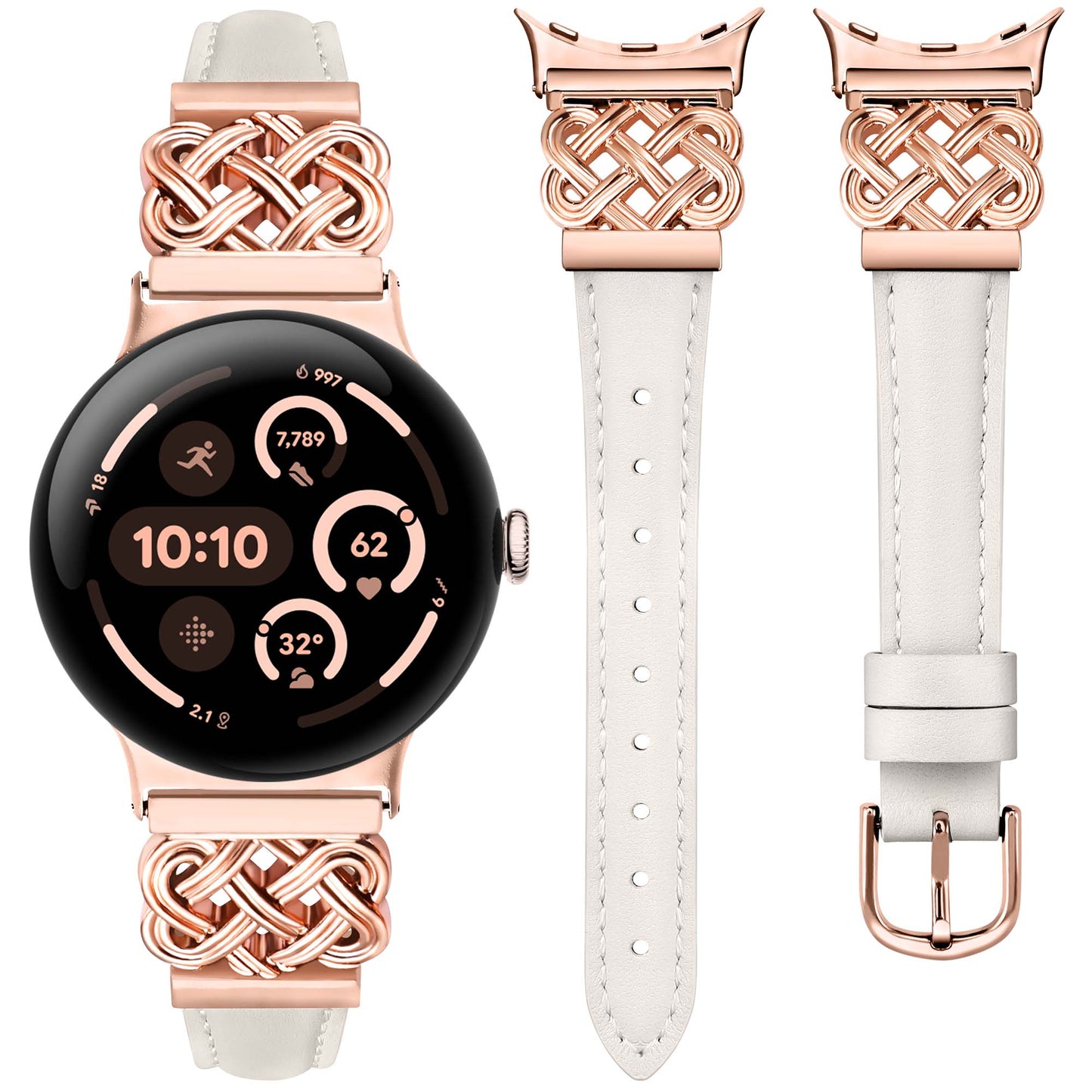 TOYOUTHS Celtic Knot Leather Band Compatible with Google Pixel Watch 3 41mm/Pixel Watch 2/Pixel Watch 1 Band Women, Slim Dressy Thin Fashion Designer Premium Leather Strap for Pixel 3 2 1 Smartwatch