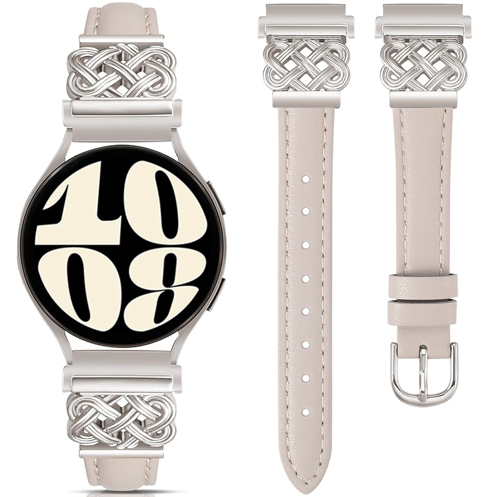 TOYOUTHS Celtic Knot Leather Band Compatible with Samsung Galaxy Watch 7 6 5 4 FE 40mm 44mm/Watch 6 Classic/Watch 5 Pro/Watch 4 Classic/Active 2/Watch 3 41mm Women, 20mm Slim Dressy Leather Strap