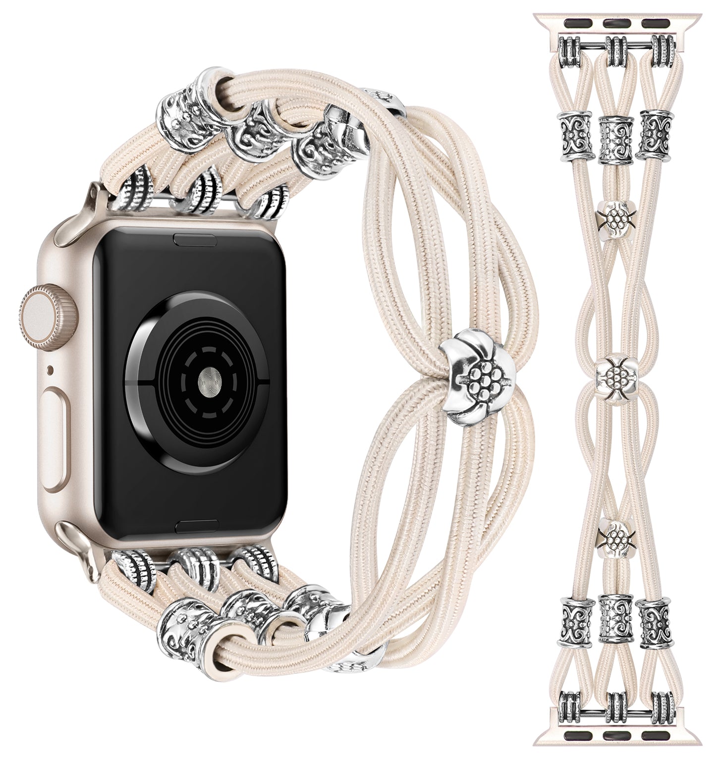 Beaded Bracelet Compatible with Apple Watch Band 41mm 40mm 38mm 49mm 45mm 44mm 42mm Women, Boho Western Dressy Elastic Stretchy Fancy Charms Solo Loop Strap for iWatch Series 8/SE/Ultra/7/6/5/4/3/2/1