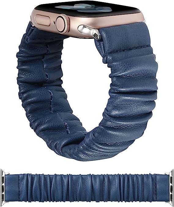 TOYOUTHS Leather Stretchy Band Compatible with Apple Watch Band Scrunchie Women Kids Cute Elastic Bracelet for iwatch Series 8/7(41mm), SE/6/5/4(40mm), 3/2/1(38mm), Black