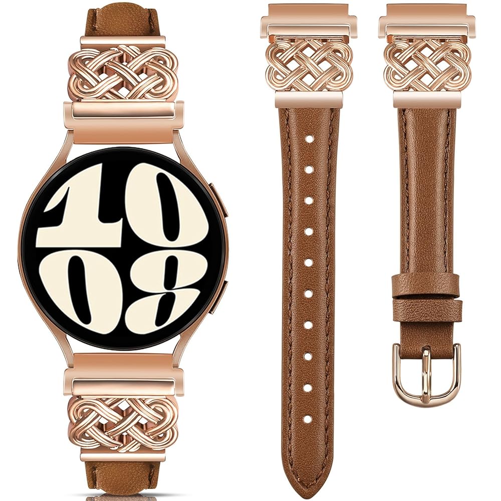 TOYOUTHS Celtic Knot Leather Band Compatible with Samsung Galaxy Watch 7 6 5 4 FE 40mm 44mm/Watch 6 Classic/Watch 5 Pro/Watch 4 Classic/Active 2/Watch 3 41mm Women, 20mm Slim Dressy Leather Strap