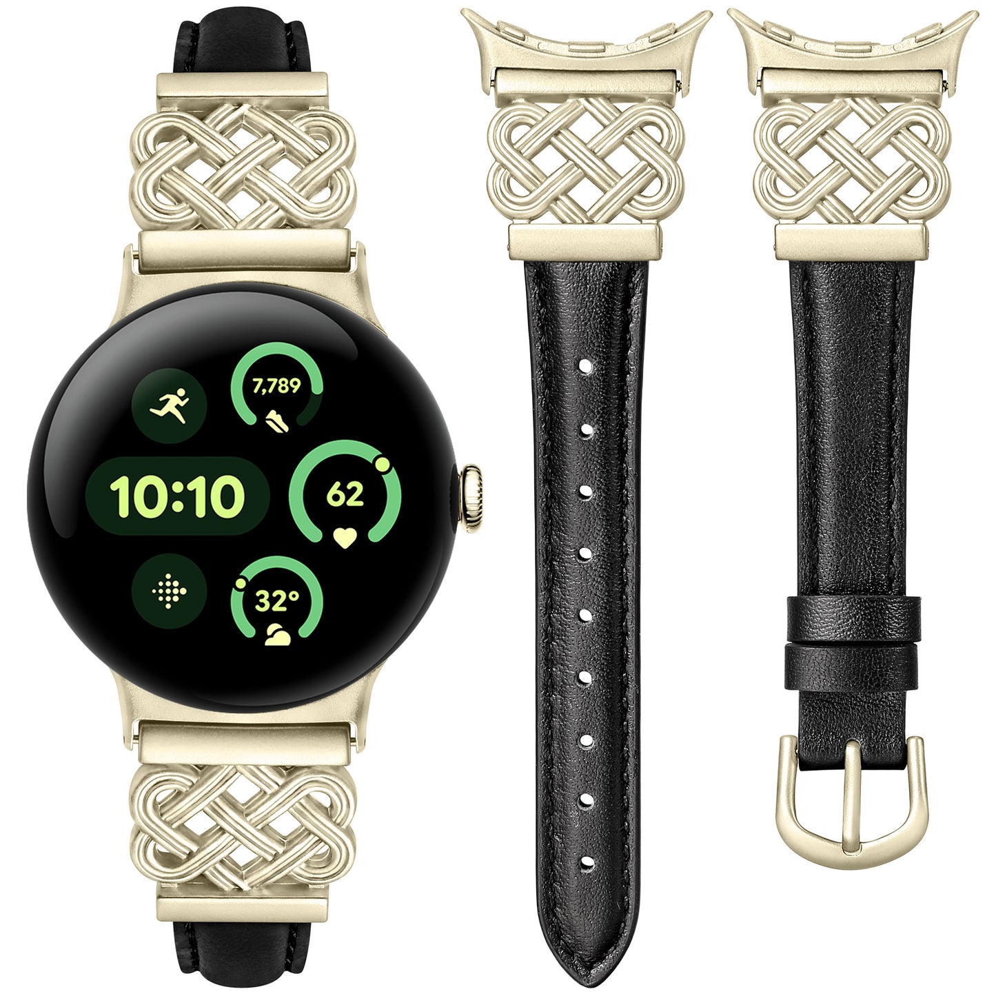 TOYOUTHS Celtic Knot Leather Band Compatible with Google Pixel Watch 3 41mm/Pixel Watch 2/Pixel Watch 1 Band Women, Slim Dressy Thin Fashion Designer Premium Leather Strap for Pixel 3 2 1 Smartwatch