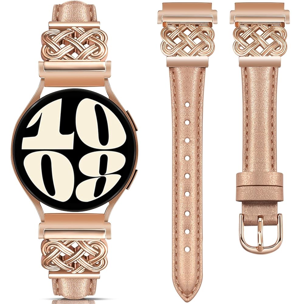 TOYOUTHS Celtic Knot Leather Band Compatible with Samsung Galaxy Watch 7 6 5 4 FE 40mm 44mm/Watch 6 Classic/Watch 5 Pro/Watch 4 Classic/Active 2/Watch 3 41mm Women, 20mm Slim Dressy Leather Strap