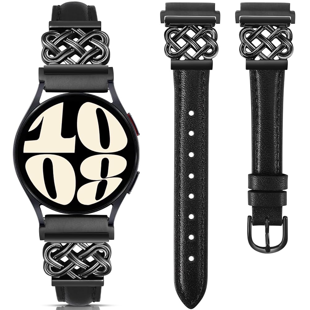 TOYOUTHS Celtic Knot Leather Band Compatible with Samsung Galaxy Watch 7 6 5 4 FE 40mm 44mm/Watch 6 Classic/Watch 5 Pro/Watch 4 Classic/Active 2/Watch 3 41mm Women, 20mm Slim Dressy Leather Strap