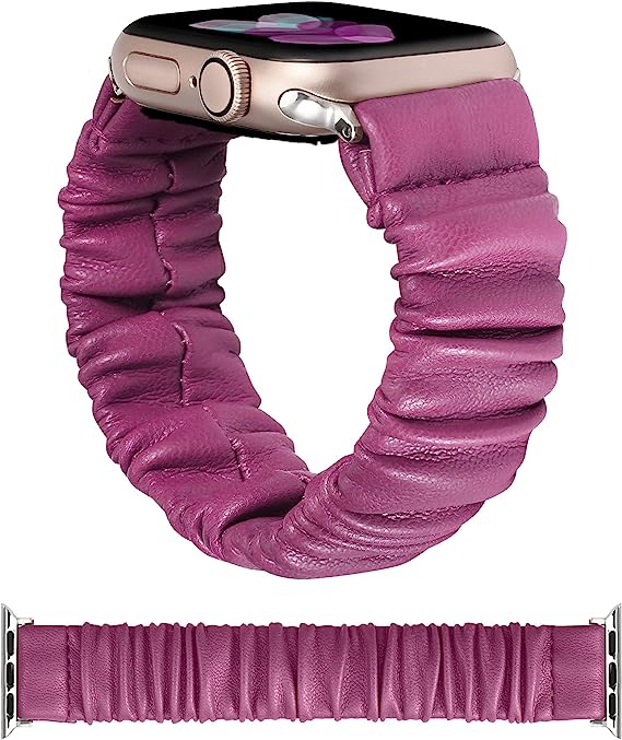 TOYOUTHS Leather Stretchy Band Compatible with Apple Watch Band Scrunchie Women Kids Cute Elastic Bracelet for iwatch Series 8/7(41mm), SE/6/5/4(40mm), 3/2/1(38mm), Black