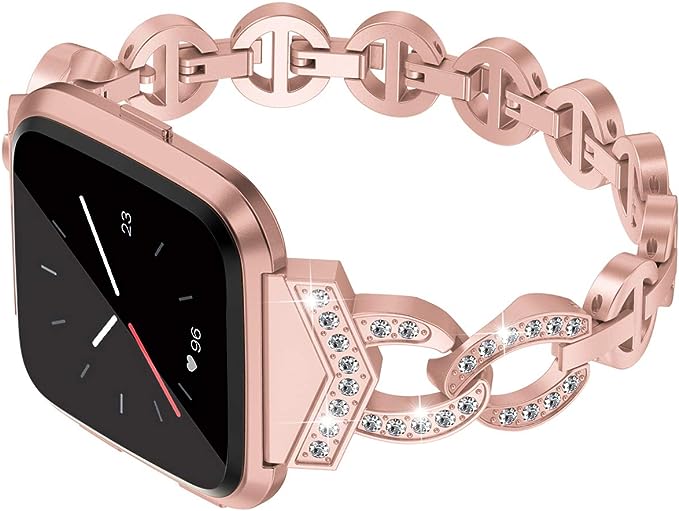 TOYOUTHS Bling Strap Compatible with Fitbit Versa/Versa 2/Versa Lite Special Edition Bands Women Stainless Steel Metal Dressy Bracelet with Diamonds Wristbands for Versa 2 Special Edition
