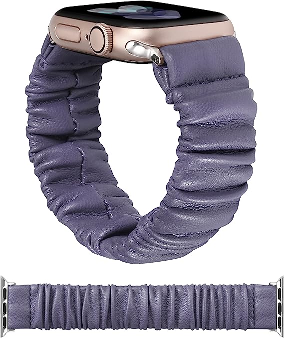 TOYOUTHS Leather Stretchy Band Compatible with Apple Watch Band Scrunchie Women Kids Cute Elastic Bracelet for iwatch Series 8/7(41mm), SE/6/5/4(40mm), 3/2/1(38mm), Black