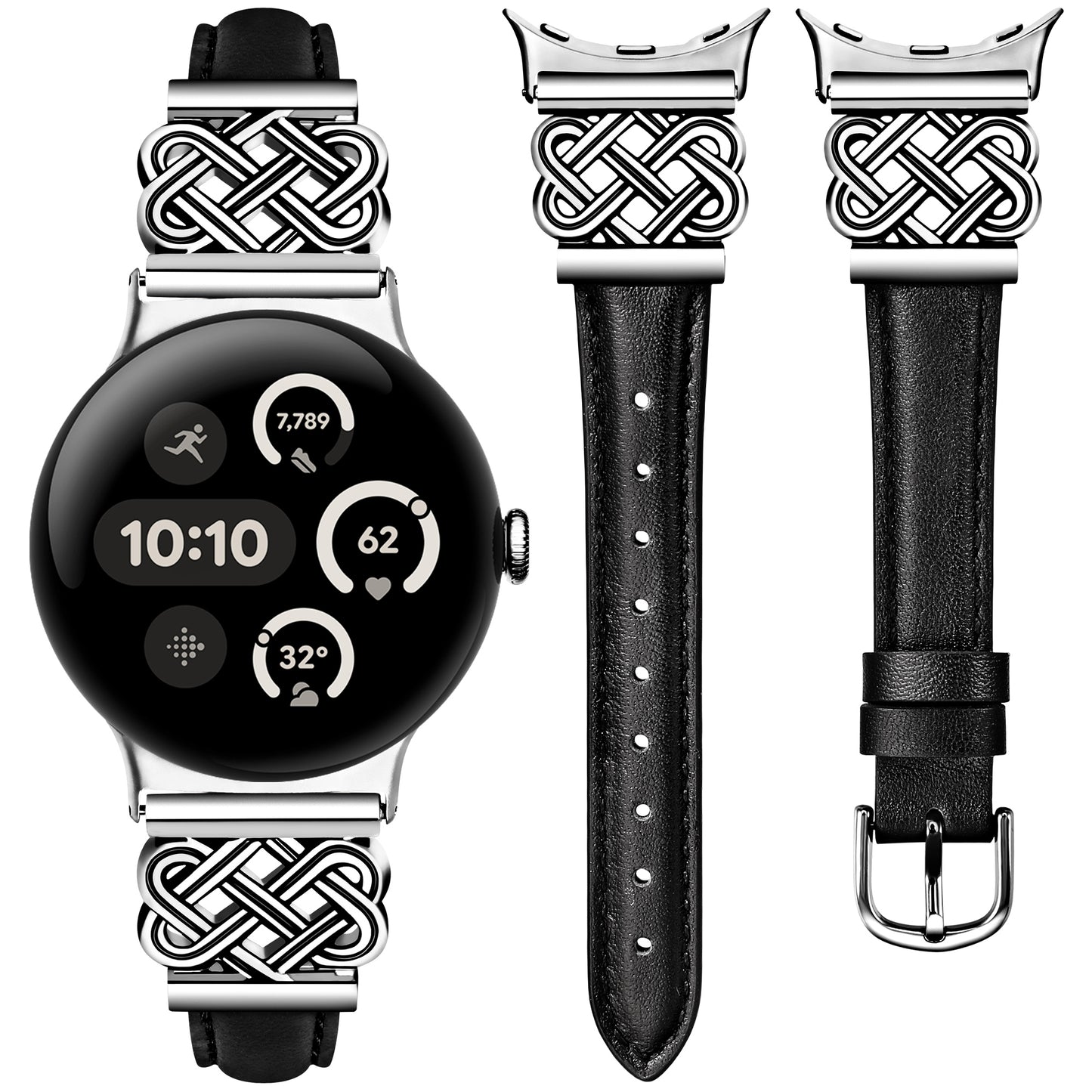 TOYOUTHS Celtic Knot Leather Band Compatible with Google Pixel Watch 3 41mm/Pixel Watch 2/Pixel Watch 1 Band Women, Slim Dressy Thin Fashion Designer Premium Leather Strap for Pixel 3 2 1 Smartwatch