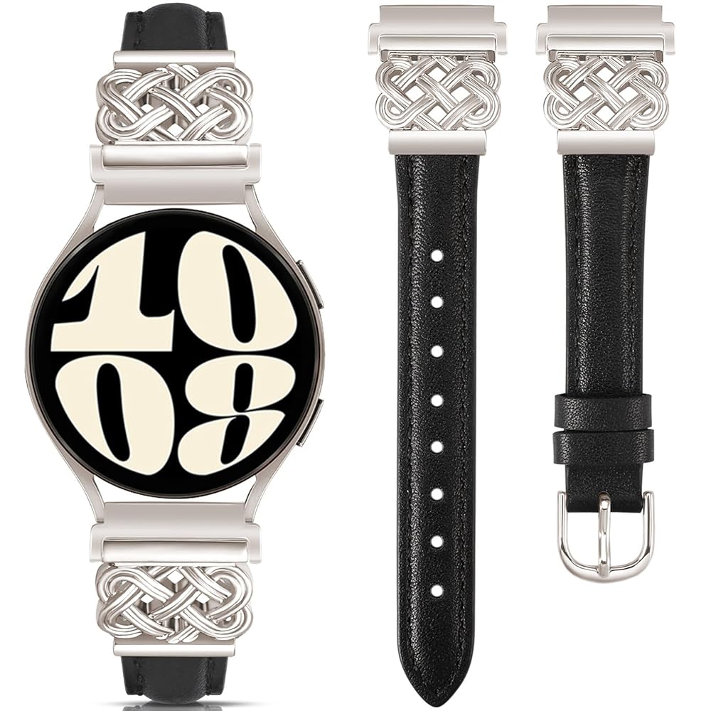 TOYOUTHS Celtic Knot Leather Band Compatible with Samsung Galaxy Watch 7 6 5 4 FE 40mm 44mm/Watch 6 Classic/Watch 5 Pro/Watch 4 Classic/Active 2/Watch 3 41mm Women, 20mm Slim Dressy Leather Strap