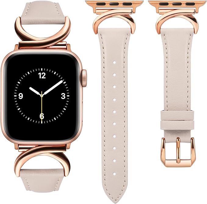 TOYOUTHS Leather Strap Compatible with Apple Watch Straps 41mm 40mm 38mm Women, Slim Thin Dressy Designer Strap with C-Shaped Metal Buckle for iWatch Series 9/8/7/6/5/4/3/2/1/SE