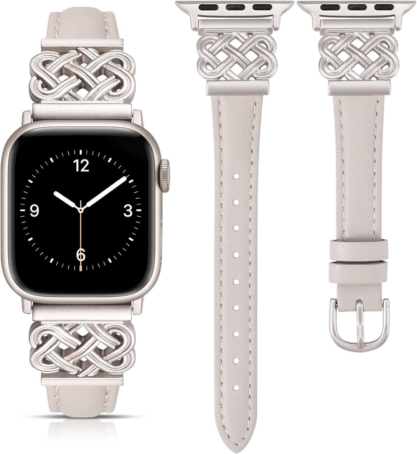 TOYOUTHS Leather Band Compatible with Apple Watch Bands 38/40/41/42/44/45/49mm Women, Slim Leather Strap with Designer Dressy Interlock Buckle for iWatch Series 9/8/7/6/5/SE/4/3/2/1 Ultra/Ultra 2