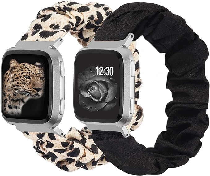 TOYOUTHS 2-Pack Compatible with Fitbit Versa/Versa 2/Versa Lite Watch Bands Scrunchie Elastic Cloth Fabric Strap Cute Stretchy Wristband for Versa 2 Special Edition Women