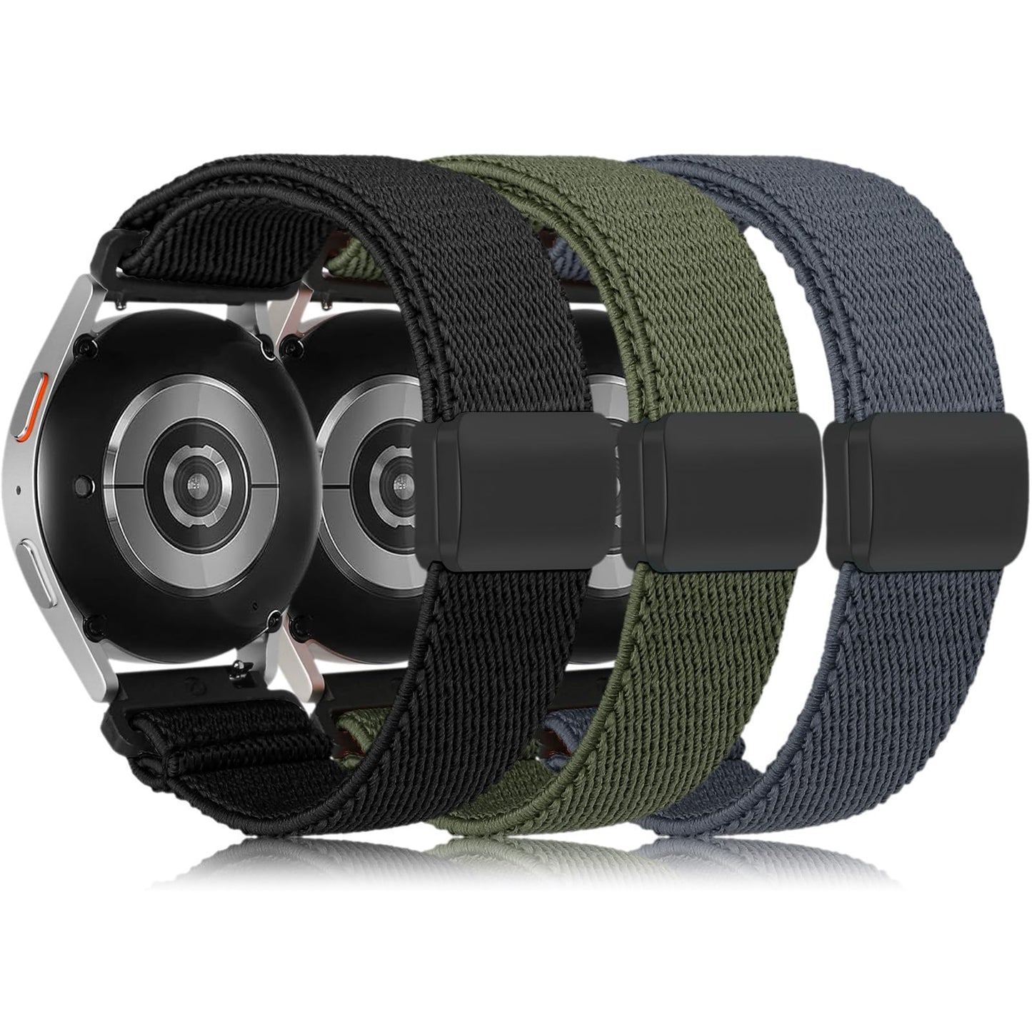 TOYOUTHS 3 Pack Magnetic Stretchy Band Compatible with Samsung Galaxy Watch 7/6/5/4/FE/Active 2 40m 44mm/Watch 6/4 Classic/5 Pro 45mm, 20mm Wristband Elastic Nylon Braided Sport Strap Women Men