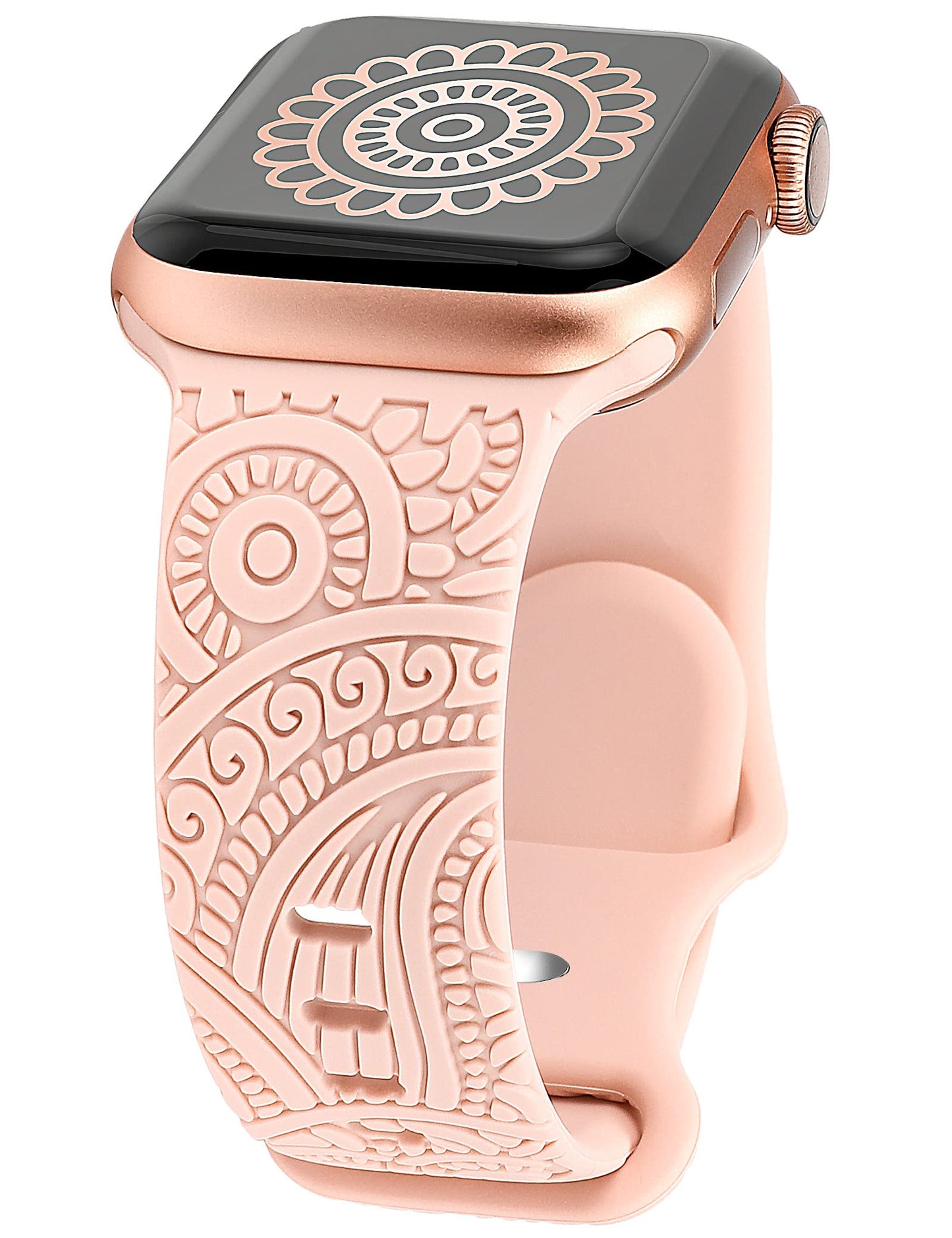 TOYOUTHS Boho Engraved Bracelet Compatible with Apple Watch Band 38mm 40mm 41mm Women Designer Bohemian Fall Floral Soft Silicone Waterproof Sport Strap for iWatch Series 9/8/7/6/5/4/3/2/1/SE