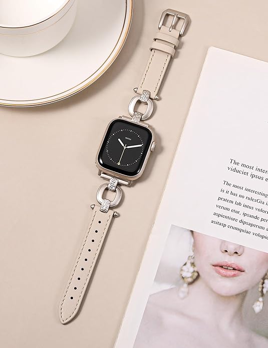 TOYOUTHS Leather Band Compatible with Apple Watch Bands Women 38/40/41/42/44/45/46/49mm Dressy Slim Leather Strap with Boho Metal Knot Buckle Bracelet for iWatch Series 10/9/8/7/6/5/4/3/2/1/SE/Ultra