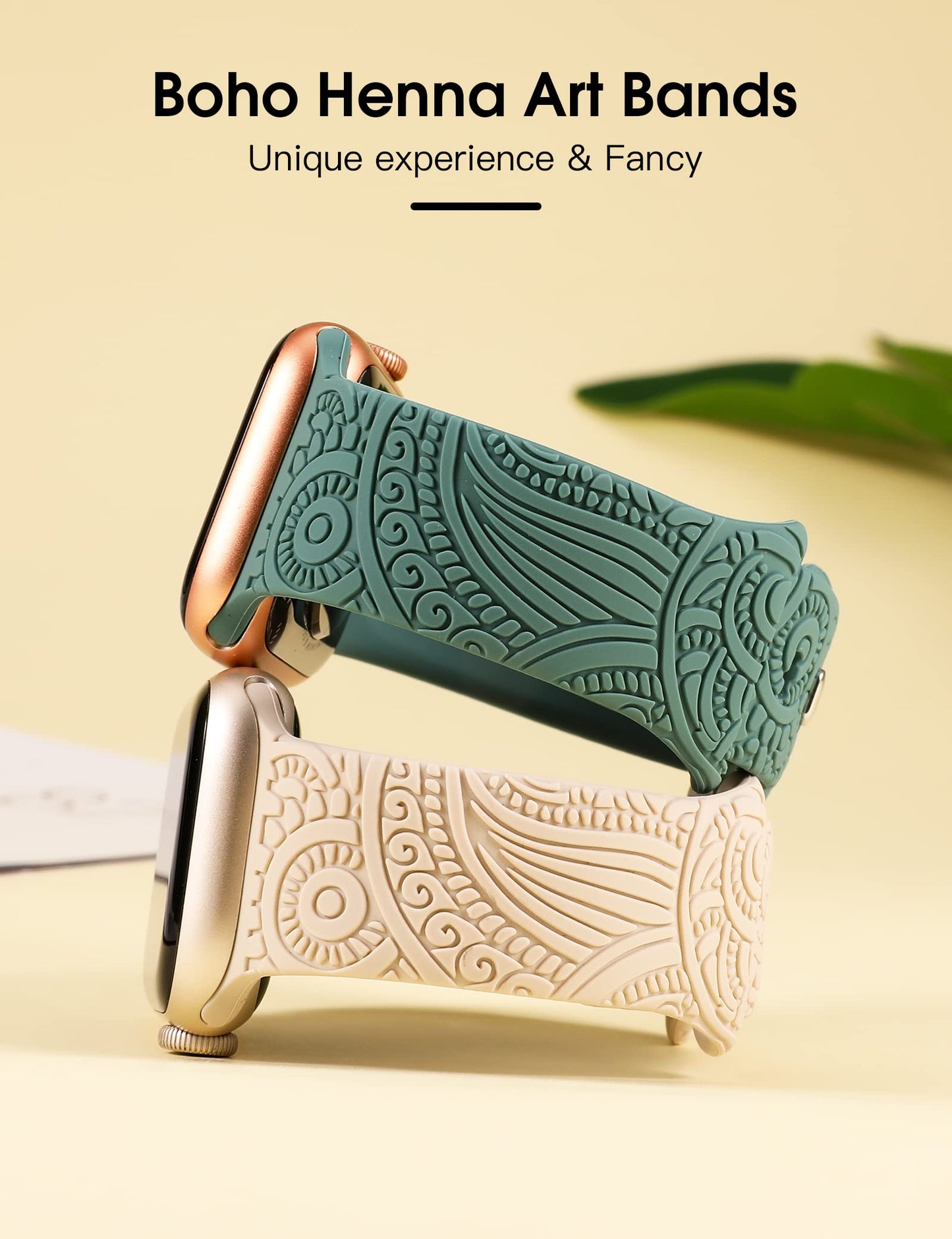 TOYOUTHS 2 Packs Boho Engraved Bracelet Compatible with Apple Watch Band 38mm 40mm 41mm Women Designer Fall Floral Silicone Waterproof Strap for iWatch Series 9/8/7/6/5/4/3/2/1/SE