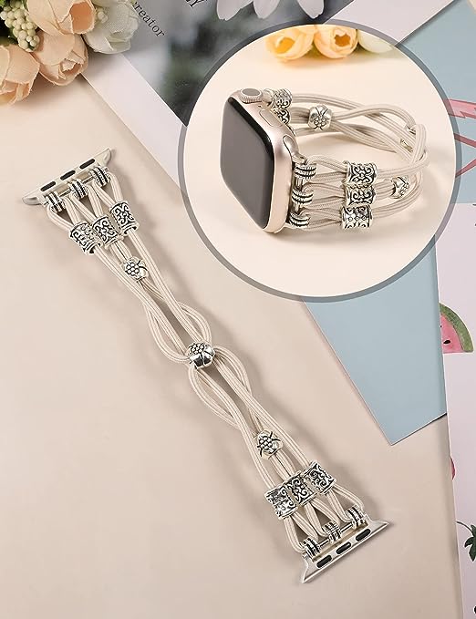 TOYOUTHS Boho Beaded Bracelet Compatible with Apple Watch Band 38mm 40mm 41mm Women Braided Elastic Stretchy Solo Loop Nylon Cute Beads Strap for iWatch Series 8/7/SE/6/5/4/3/2/1