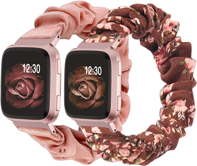 TOYOUTHS 2-Pack Compatible with Fitbit Versa/Versa 2/Versa Lite Watch Bands Scrunchie Elastic Cloth Fabric Strap Cute Stretchy Wristband for Versa 2 Special Edition Women