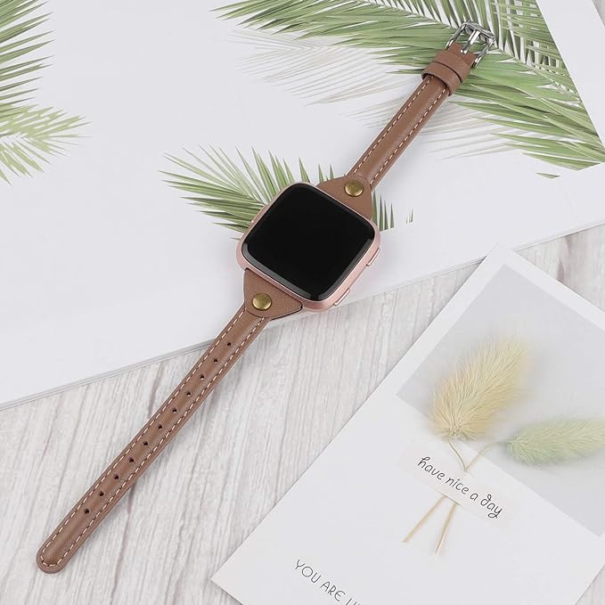 TOYOUTHS Slim Strap Compatible with Fitbit Versa/Versa 2/Versa Lite/Versa SE Bands for Women Men Thin Genuine Leather Replacement Wristbands Handmade Watch Band Accessories Multi Colors