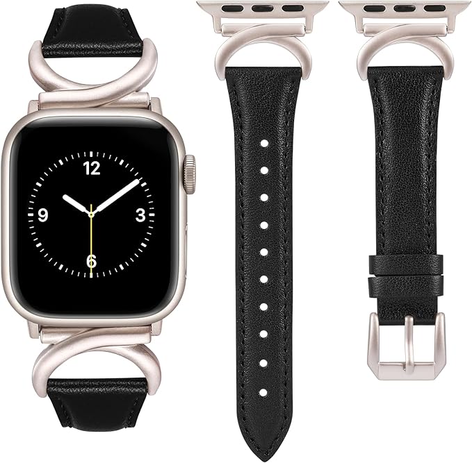 TOYOUTHS Leather Strap Compatible with Apple Watch Straps 41mm 40mm 38mm Women, Slim Thin Dressy Designer Strap with C-Shaped Metal Buckle for iWatch Series 9/8/7/6/5/4/3/2/1/SE
