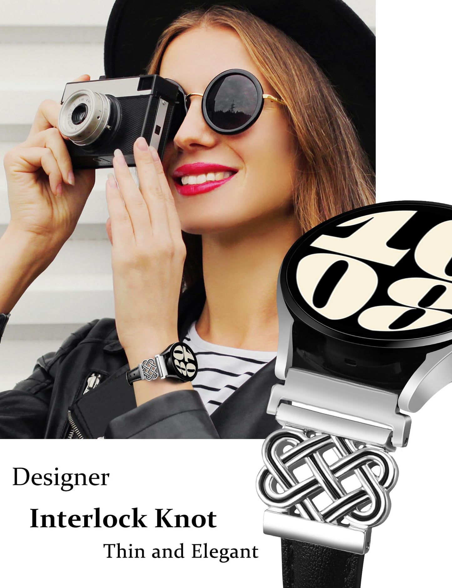 TOYOUTHS Celtic Knot Leather Band Compatible with Samsung Galaxy Watch 7 6 5 4 FE 40mm 44mm/Watch 6 Classic/Watch 5 Pro/Watch 4 Classic/Active 2/Watch 3 41mm Women, 20mm Slim Dressy Leather Strap
