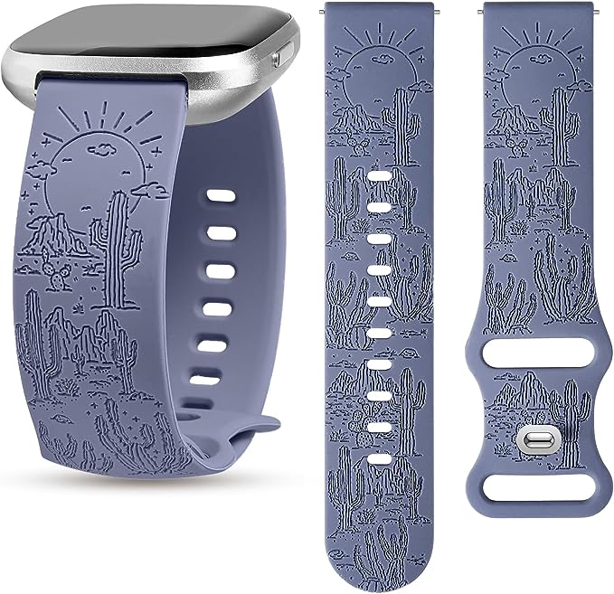 TOYOUTHS Compatible with Fitbit Versa 2 Bands/Versa Lite/Versa Watch Band Women Men Soft Silicone Engraved Dressy Western Saguaro Cactus Vintage Sport Strap Versa 2 Special Edition Wristband