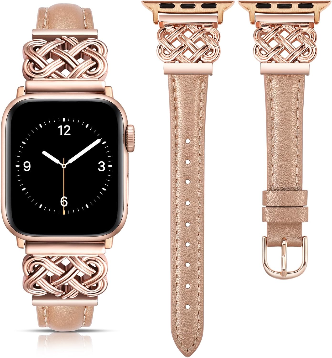 TOYOUTHS Leather Band Compatible with Apple Watch Bands 38/40/41/42/44/45/49mm Women, Slim Leather Strap with Designer Dressy Interlock Buckle for iWatch Series 9/8/7/6/5/SE/4/3/2/1 Ultra/Ultra 2