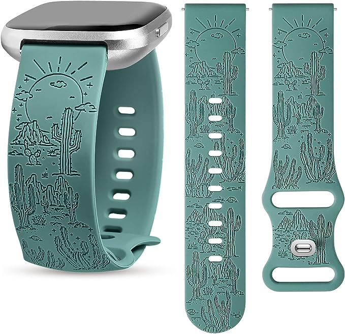 TOYOUTHS Compatible with Fitbit Versa 2 Bands/Versa Lite/Versa Watch Band Women Men Soft Silicone Engraved Dressy Western Saguaro Cactus Vintage Sport Strap Versa 2 Special Edition Wristband