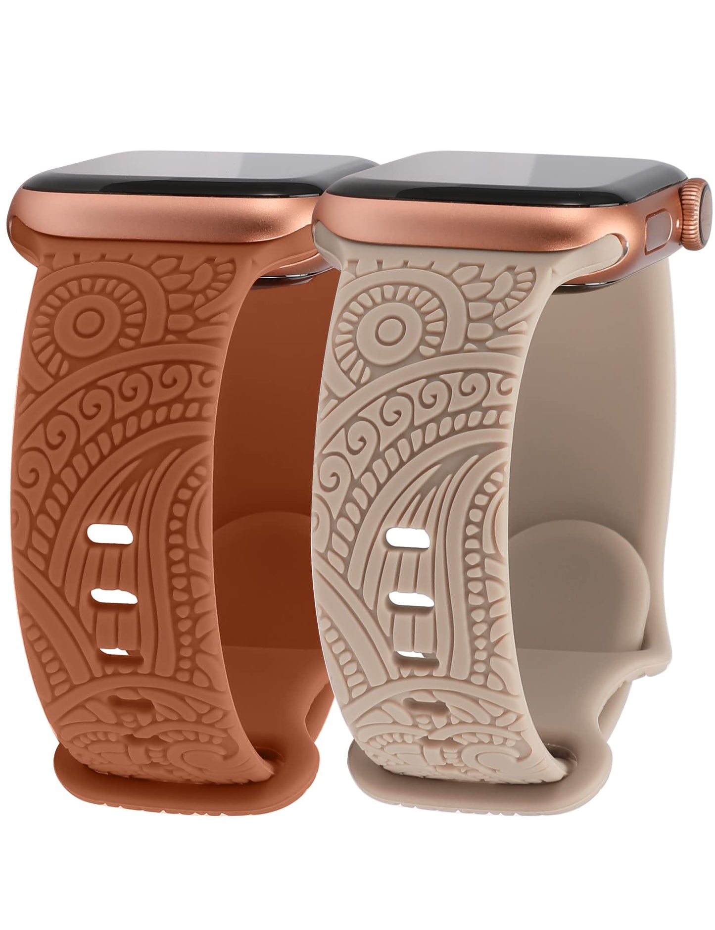 TOYOUTHS Boho Engraved Bracelet Compatible with Apple Watch Band 38mm 40mm 41mm Women Designer Bohemian Fall Floral Soft Silicone Waterproof Sport Strap for iWatch Series 9/8/7/6/5/4/3/2/1/SE