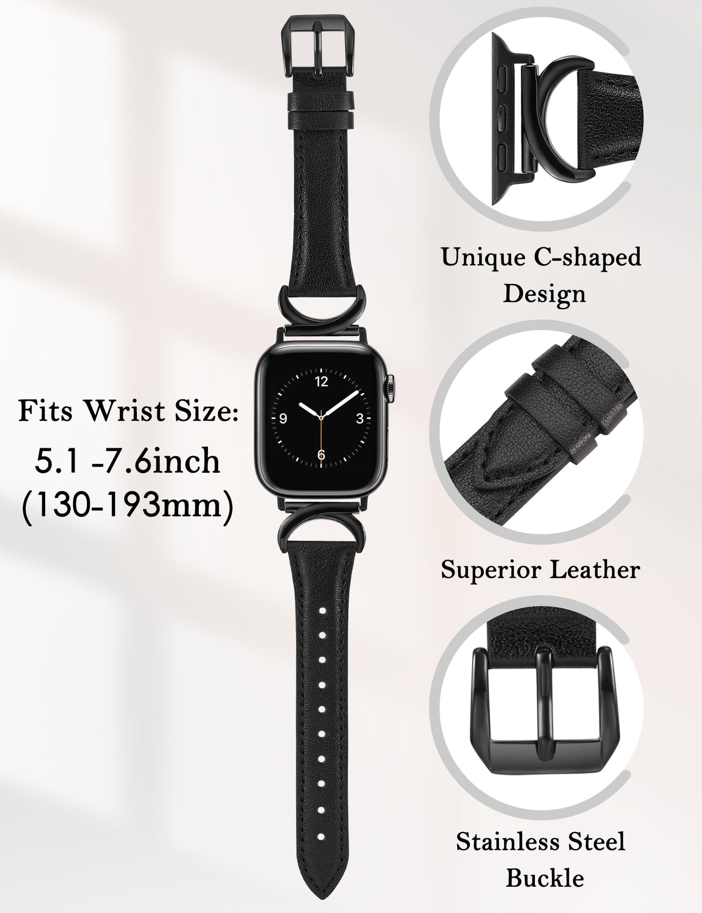 TOYOUTHS Compatible with Apple Watch Band Leather Strap 38/40/41/42/44/45/49mm Ultra 2 Women Dressy C-Shaped Metal Buckle Bracelet Wristband for iWatch Bands Series Ultra SE 9 8 7 6 5 4 3 2 1