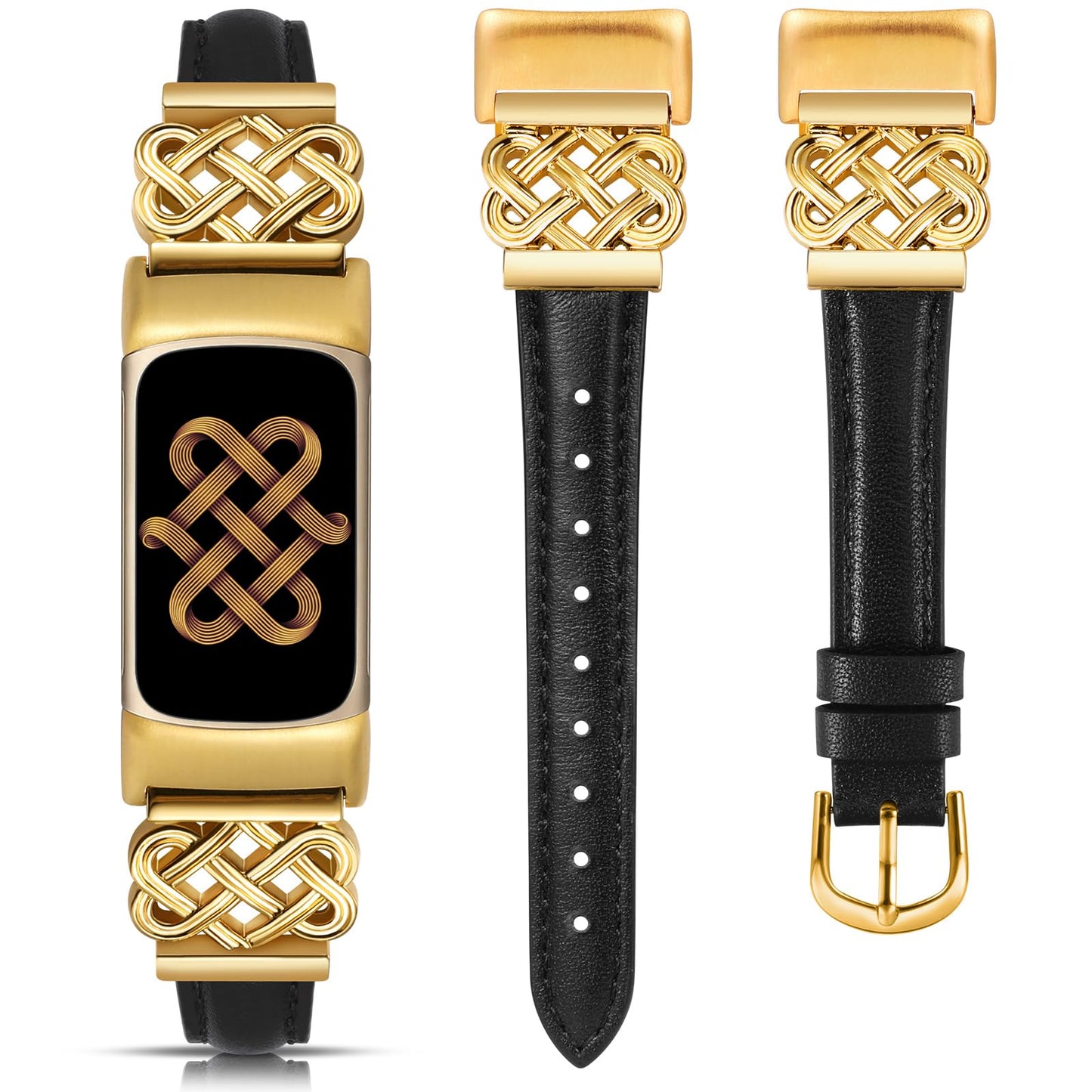 TOYOUTHS Celtic Knot Leather Band Compatible with Fitbit Charge 6/Fitbit Charge 5 Band Women, Slim Dressy Thin Designer Premium Leather Strap with Interlock Buckle for Fitbit Charge 6/5 Smartwatch