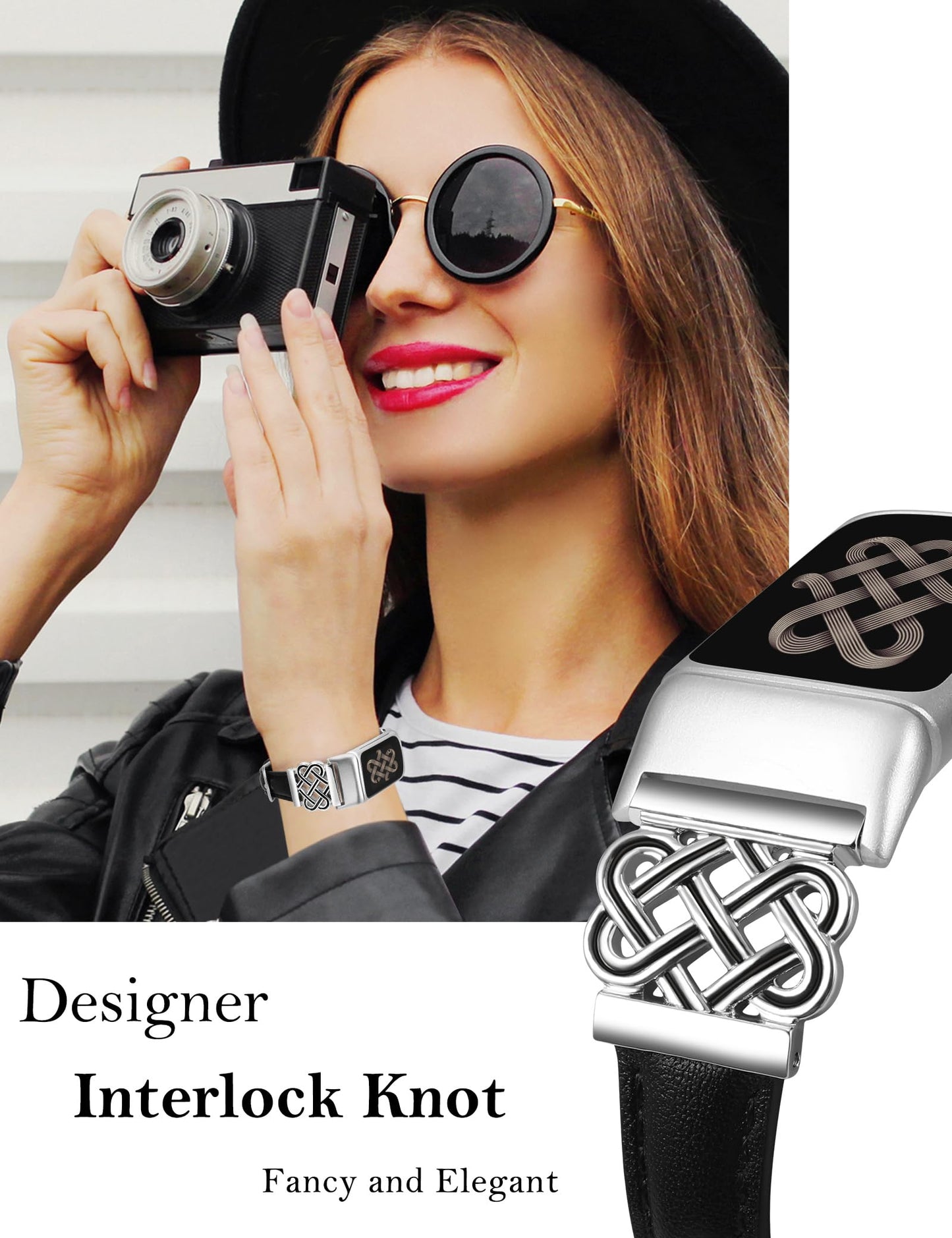 TOYOUTHS Celtic Knot Leather Band Compatible with Fitbit Charge 6/Fitbit Charge 5 Band Women, Slim Dressy Thin Designer Premium Leather Strap with Interlock Buckle for Fitbit Charge 6/5 Smartwatch