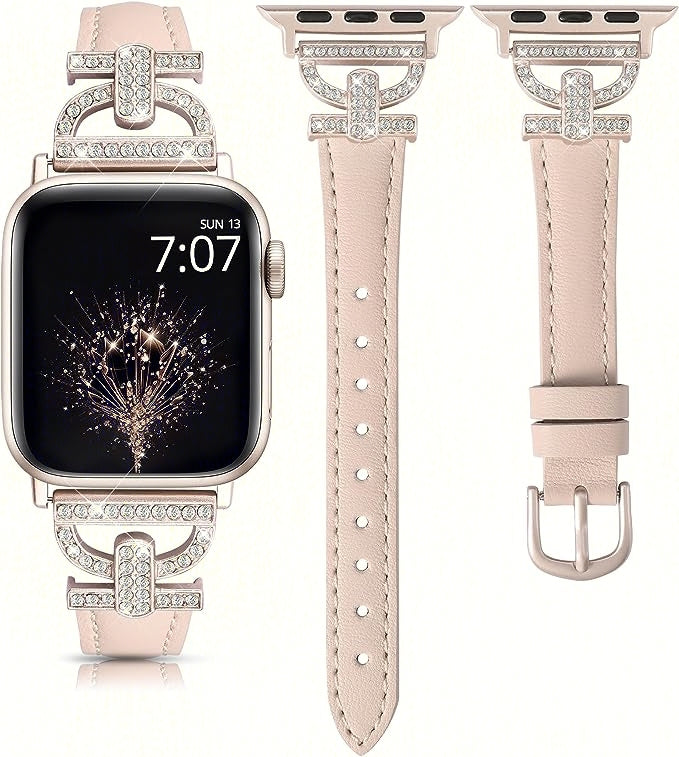 TOYOUTHS Genuine Leather Band Compatible with Apple Watch Bands 41mm 40mm 38mm Women Slim Thin Strap with D-Shaped Metal Buckle Luxury Bracelet Wristband for iWatch Series SE 8 7 6 5 4 3 2 1