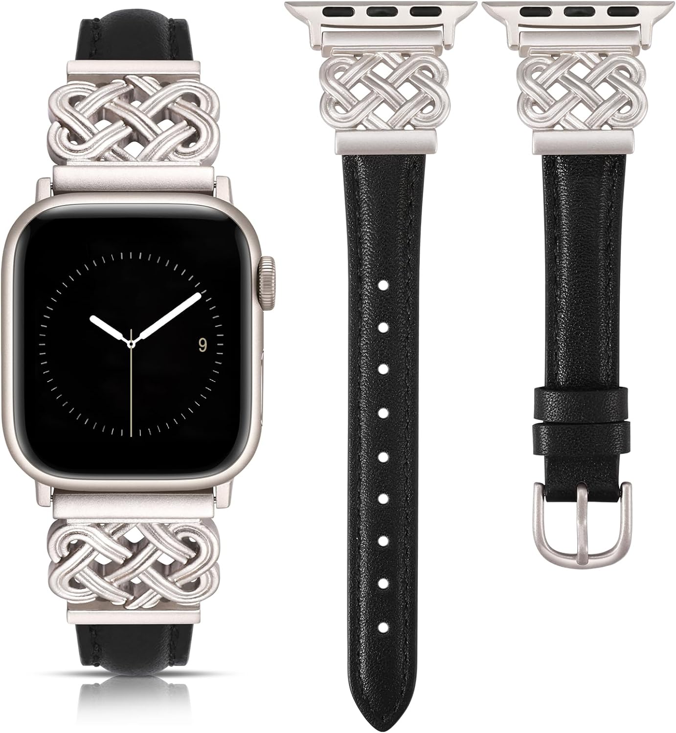 TOYOUTHS Leather Band Compatible with Apple Watch Bands 38/40/41/42/44/45/49mm Women, Slim Leather Strap with Designer Dressy Interlock Buckle for iWatch Series 9/8/7/6/5/SE/4/3/2/1 Ultra/Ultra 2