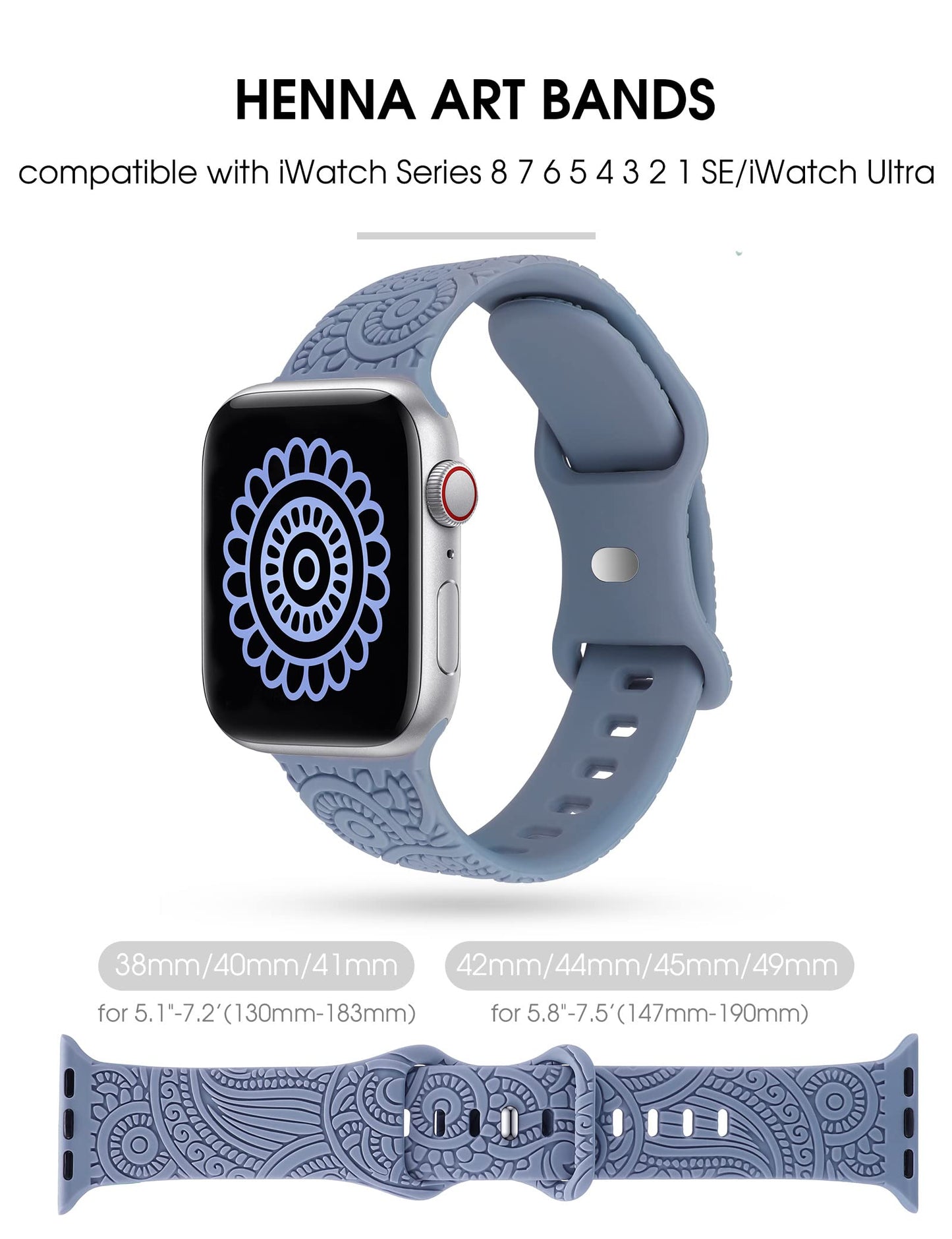 TOYOUTHS Boho Engraved Bracelet Compatible with Apple Watch Band 38mm 40mm 41mm Women Designer Bohemian Fall Floral Soft Silicone Waterproof Sport Strap for iWatch Series 9/8/7/6/5/4/3/2/1/SE