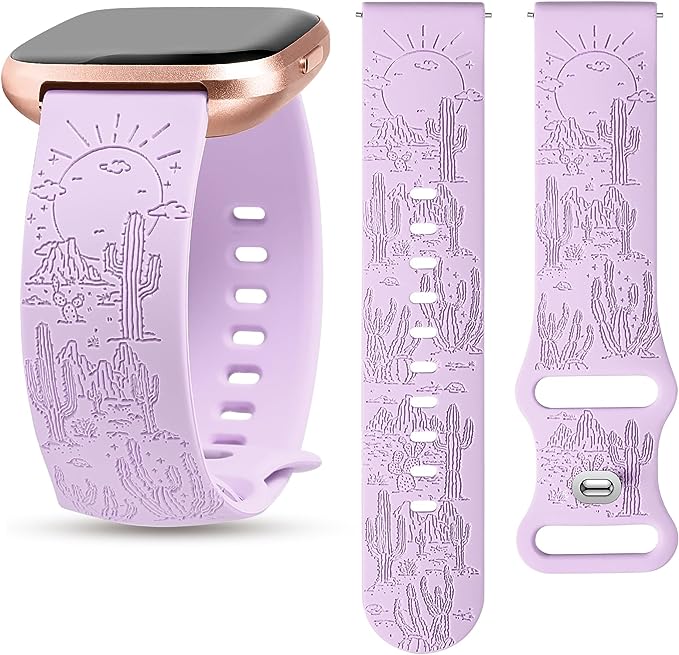 TOYOUTHS Compatible with Fitbit Versa 2 Bands/Versa Lite/Versa Watch Band Women Men Soft Silicone Engraved Dressy Western Saguaro Cactus Vintage Sport Strap Versa 2 Special Edition Wristband