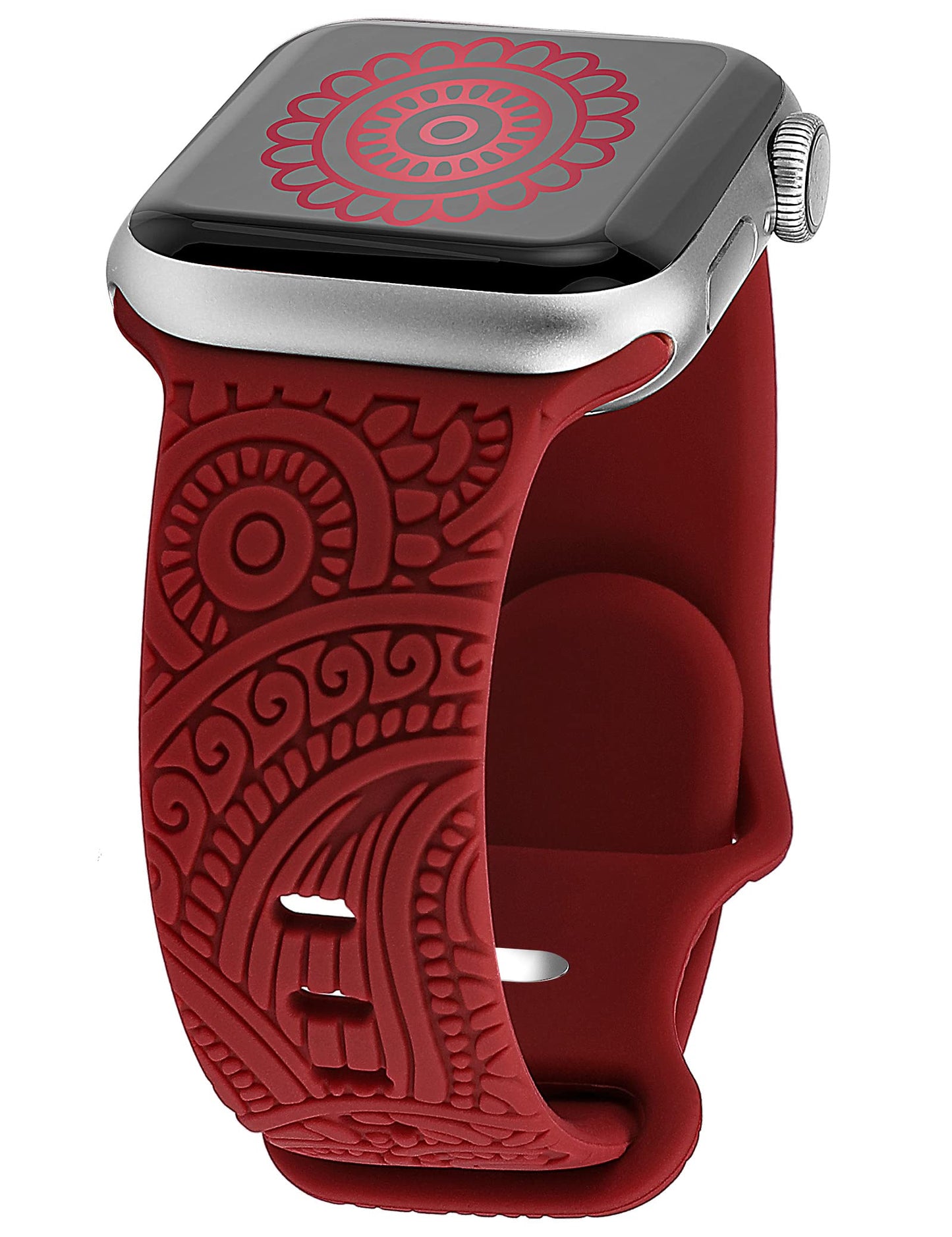 TOYOUTHS Boho Engraved Bracelet Compatible with Apple Watch Band 38mm 40mm 41mm Women Designer Bohemian Fall Floral Soft Silicone Waterproof Sport Strap for iWatch Series 9/8/7/6/5/4/3/2/1/SE