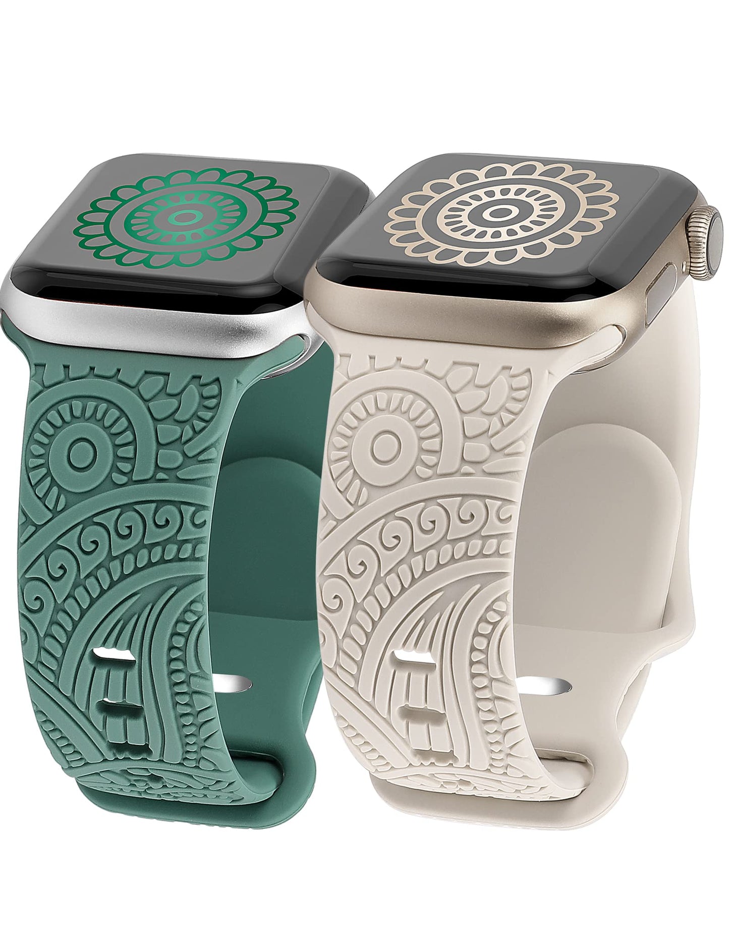 TOYOUTHS Boho Engraved Bracelet Compatible with Apple Watch Band 38mm 40mm 41mm Women Designer Bohemian Fall Floral Soft Silicone Waterproof Sport Strap for iWatch Series 9/8/7/6/5/4/3/2/1/SE